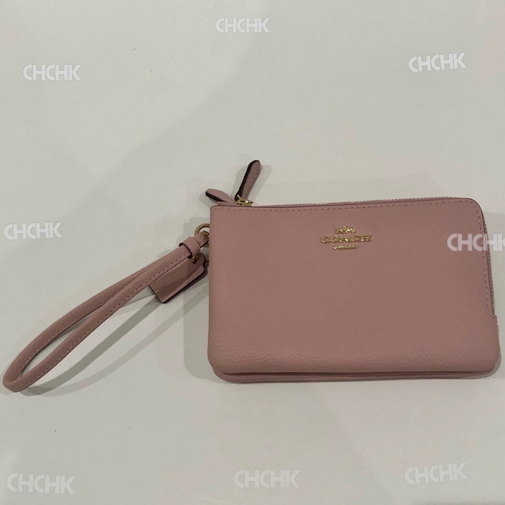 Coach double zip wristlet pink
